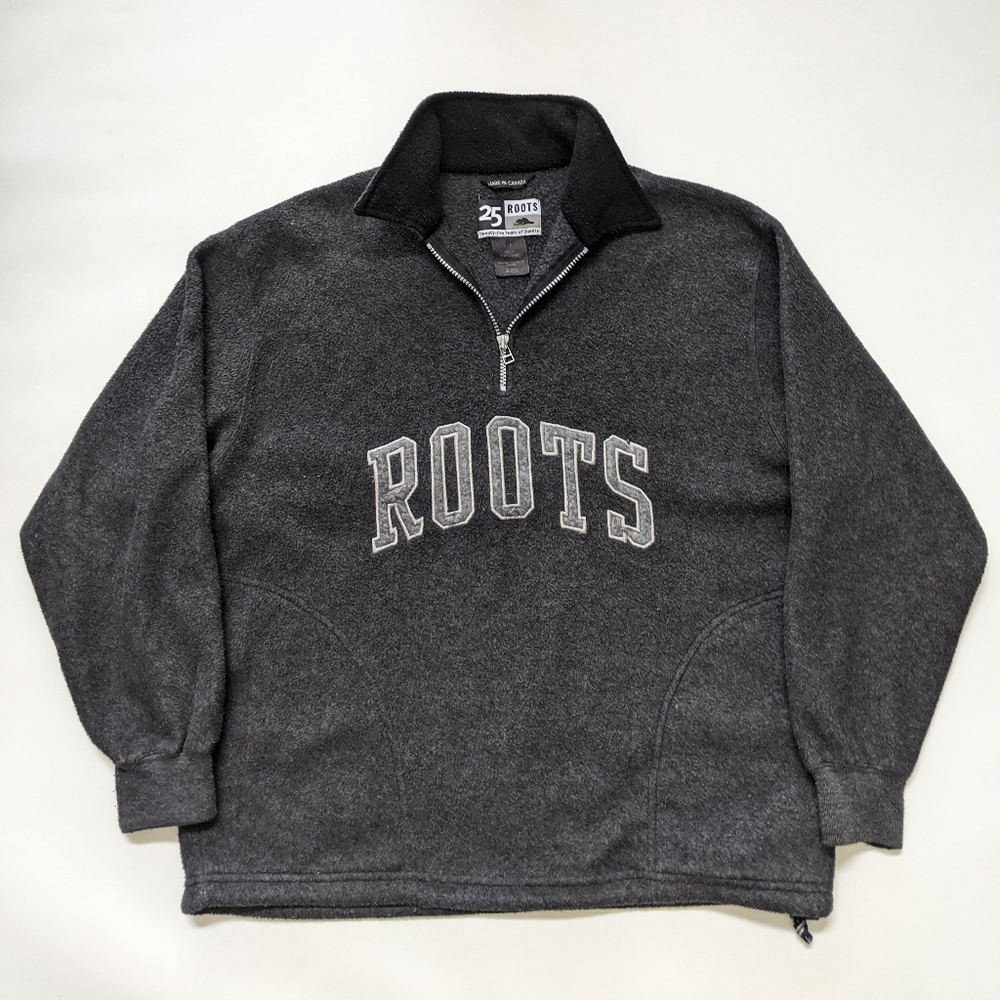 Vintage Roots Fleece Embroidered 1/4 ZipBlack Sweater, Men's Oversized Small - Picture 5 of 6